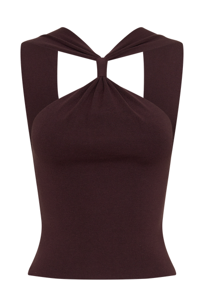 Angelika Twist Front Stricktop - Schokolade