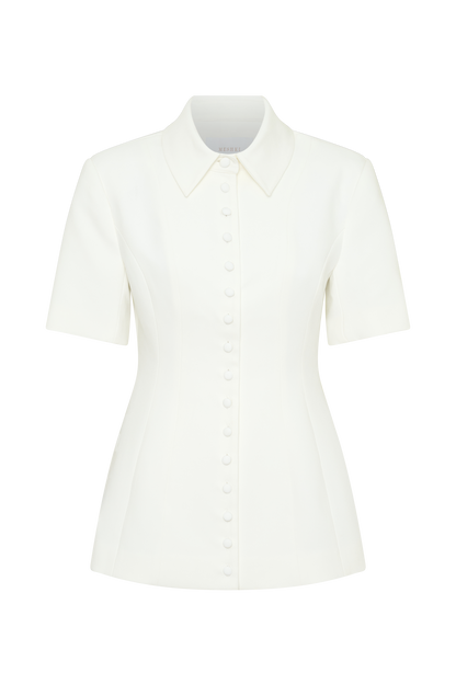Ariella Kurzarm-Bluse mit Knöpfen - Weiß