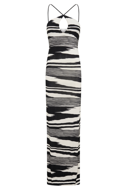 Ashtin Cross Front Strick Maxi-Kleid - Linear Shift Print