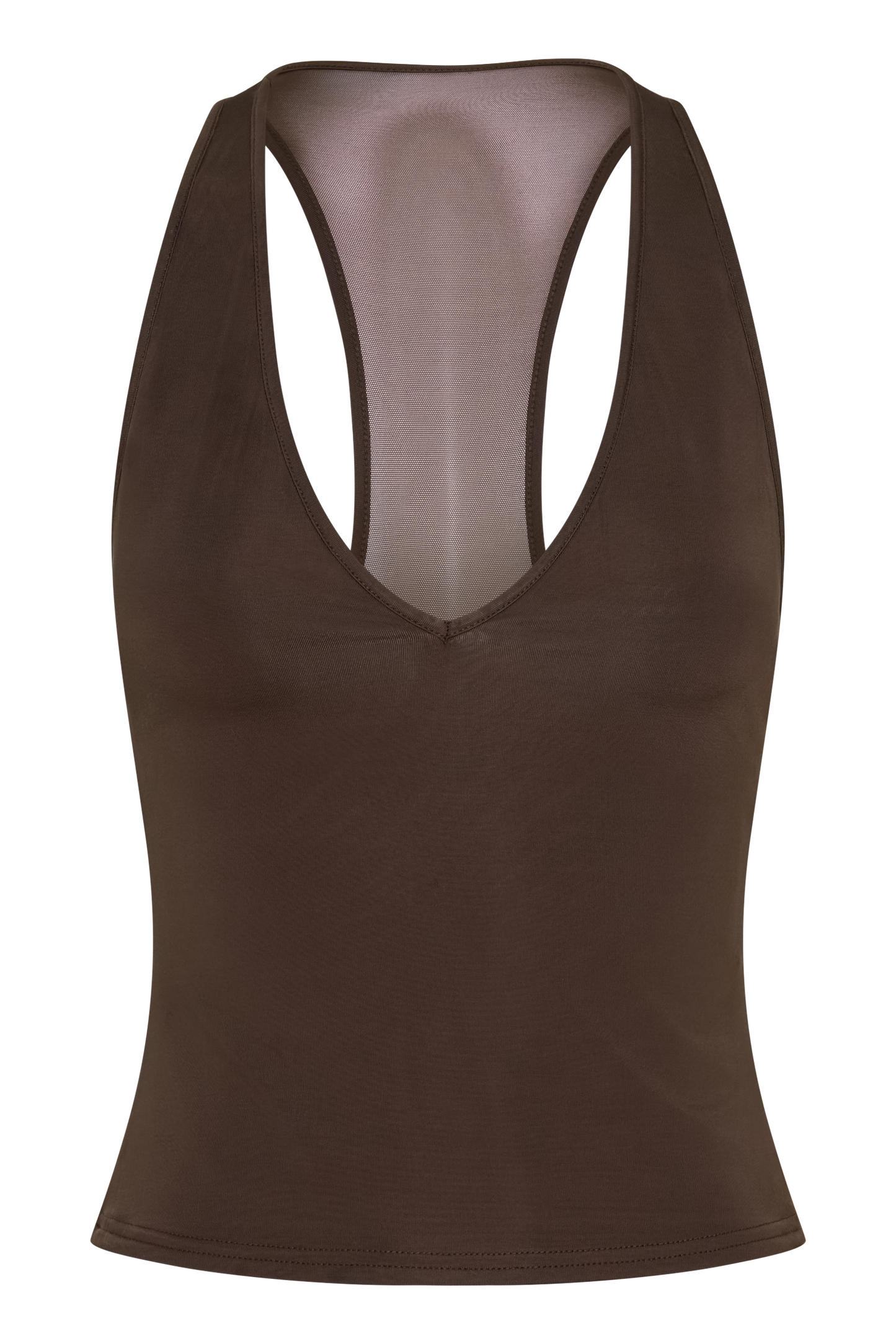 Aspyn Slinky- und Mesh-Top - Schokolade