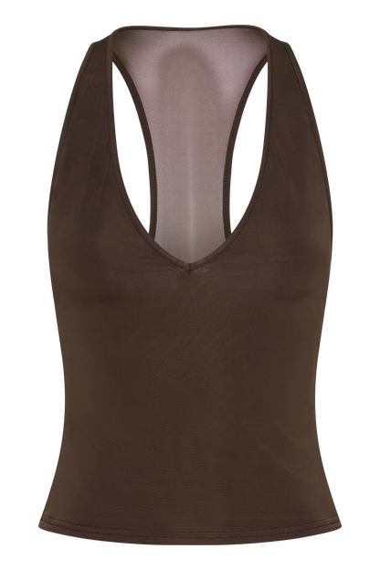 Aspyn Slinky- und Mesh-Top - Schokolade