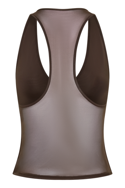 Aspyn Slinky- und Mesh-Top - Schokolade