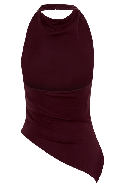 Clea Relaxed Sheer Haltertop - Burgunder