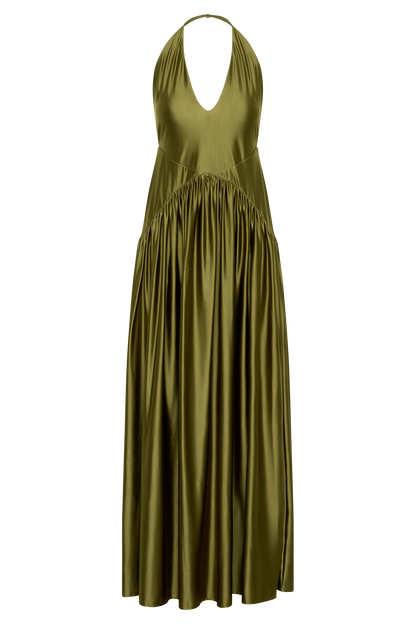 Cypress Halter Maxi Kleid - Oliv