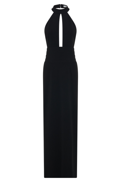 Elan Stretch Crepe Maxikleid - Schwarz