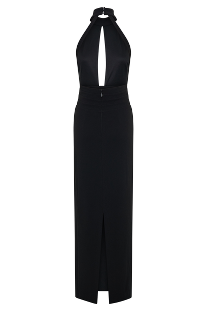 Elan Stretch Crepe Maxikleid - Schwarz