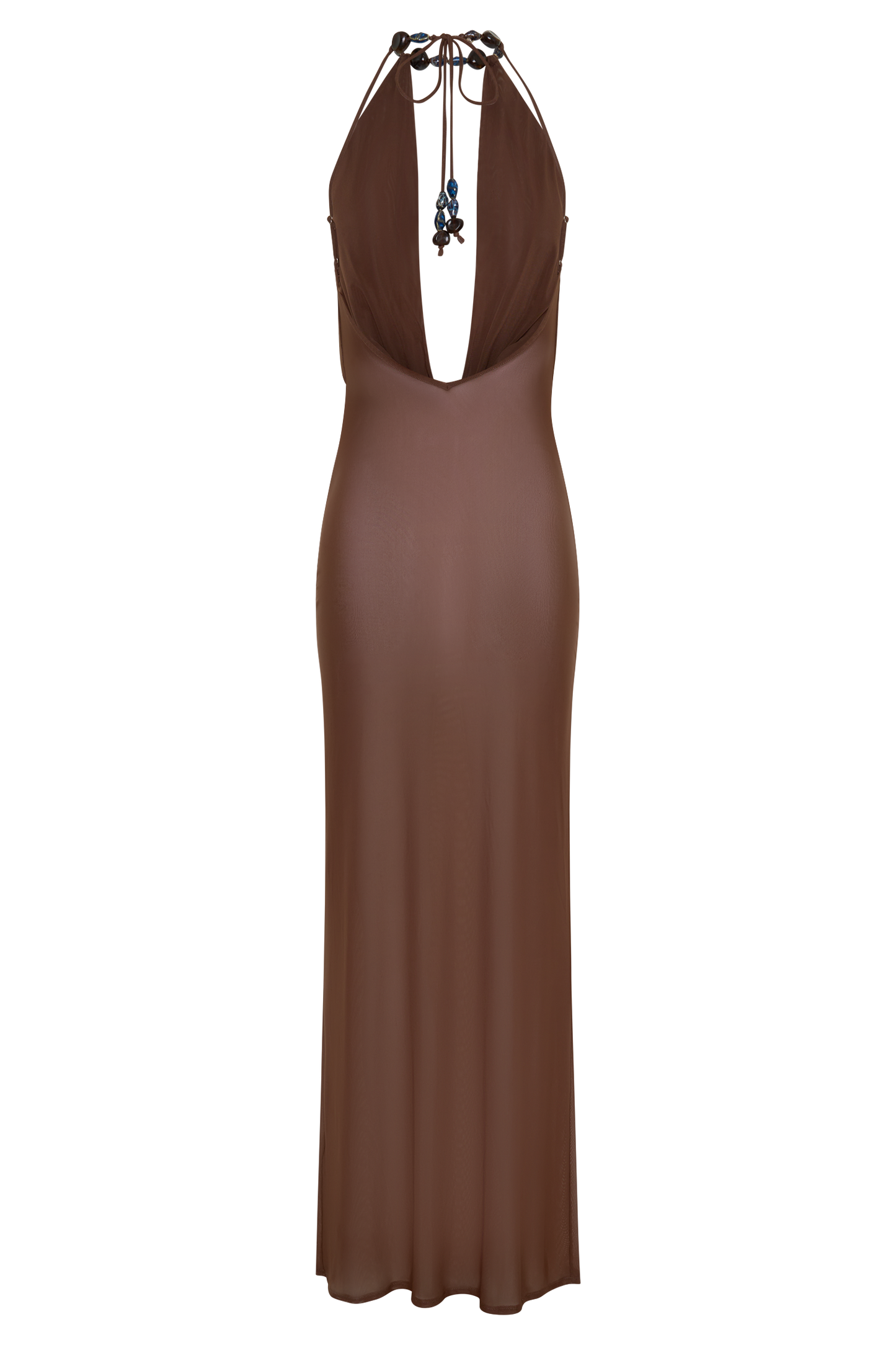 Ethal Mesh Cowl Neck Beaded Maxi Dress - Schokolade