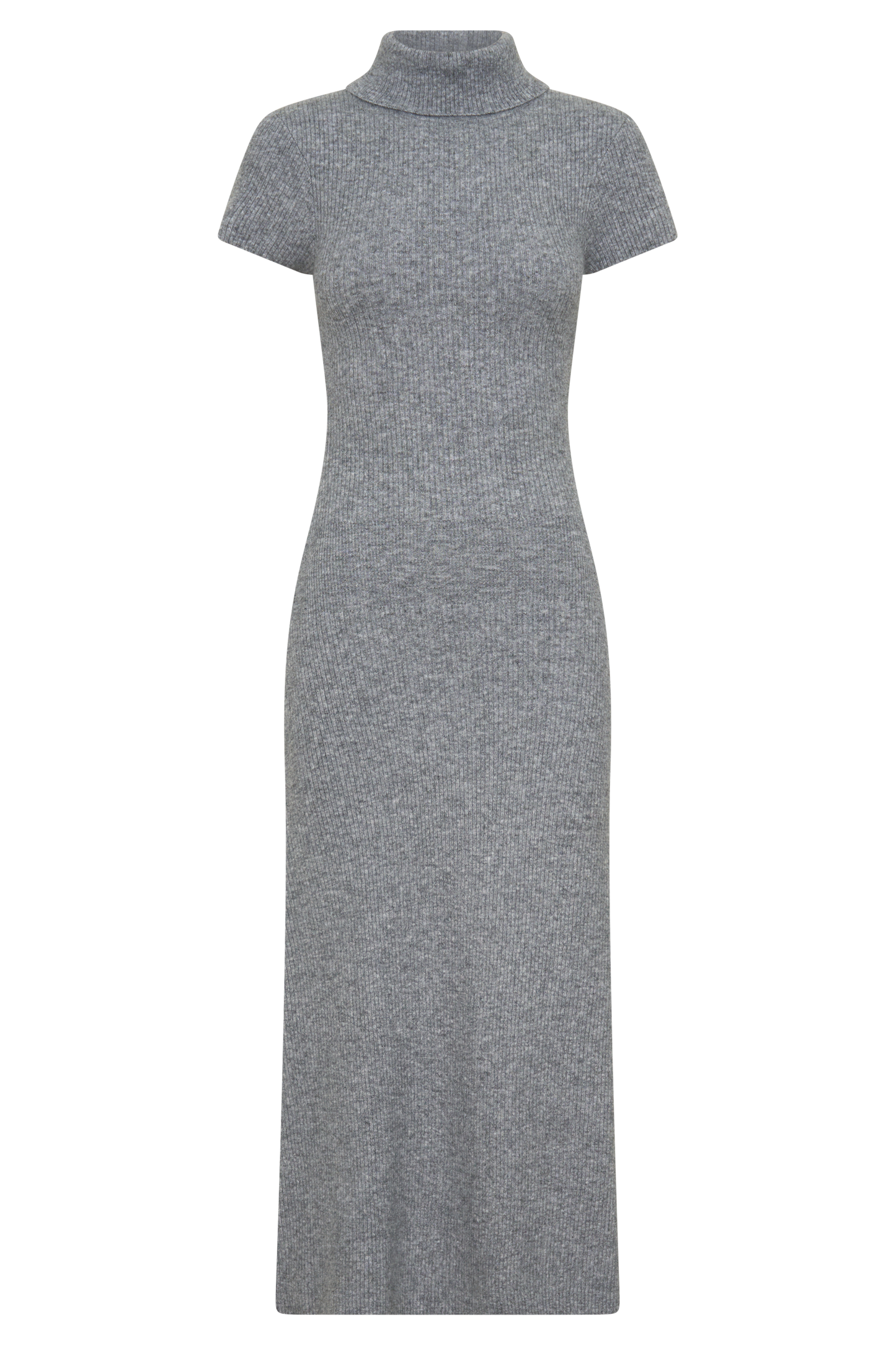 Goldie Hoher Hals Strick Midi Kleid - Grau Meliert