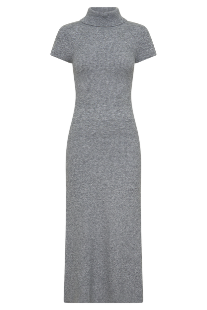 Goldie Hoher Hals Strick Midi Kleid - Grau Meliert