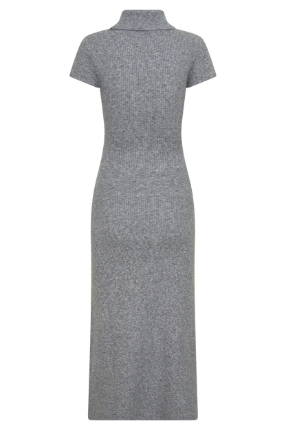 Goldie Hoher Hals Strick Midi Kleid - Grau Meliert