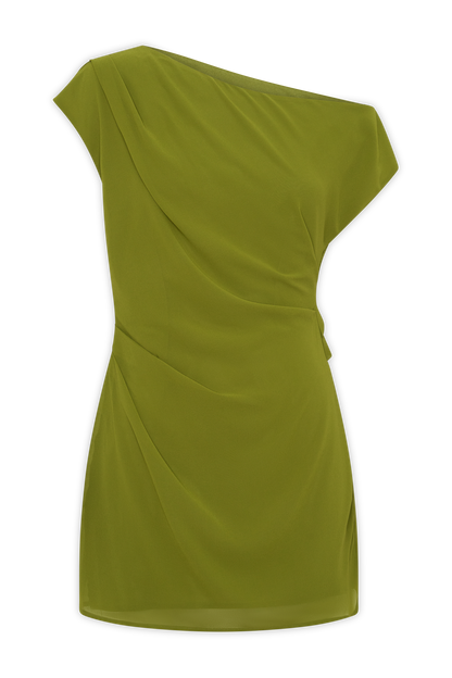 Hannah asymmetrisches Neckline Mini-Kleid - Olive