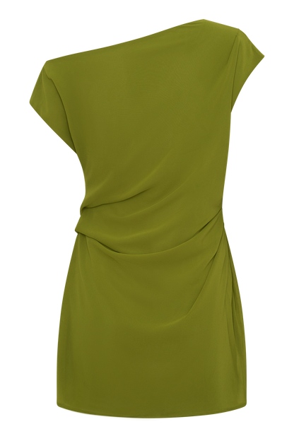 Hannah asymmetrisches Neckline Mini-Kleid - Olive