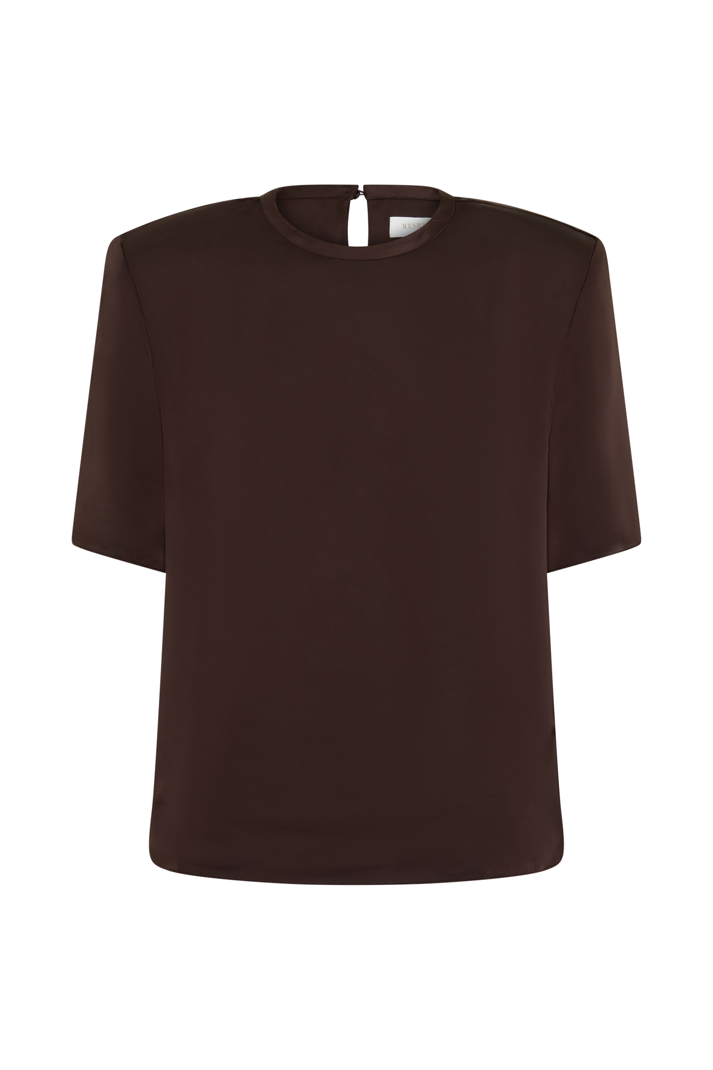 Harlyn Schulterpolster Kurzarm Satin Top - Dunkle Schokolade