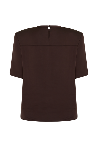 Harlyn Schulterpolster Kurzarm Satin Top - Dunkle Schokolade