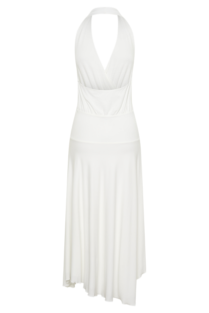 Krish Hankie Halter Midi Kleid - Weiß