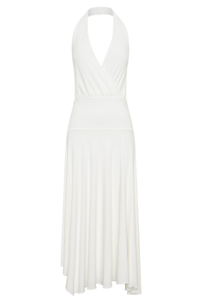 Krish Hankie Halter Midi Kleid - Weiß