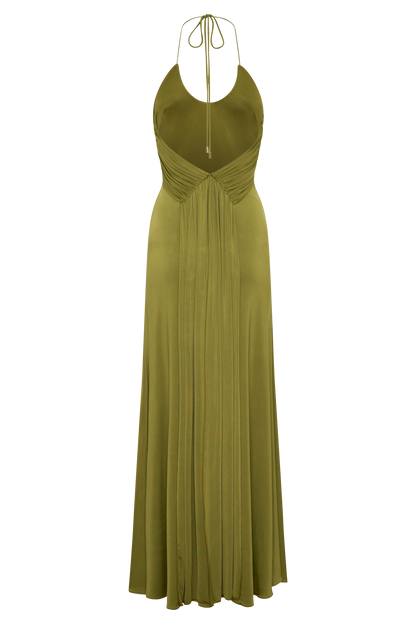 Maely Gathered Slinky Maxi Kleid - Oliv