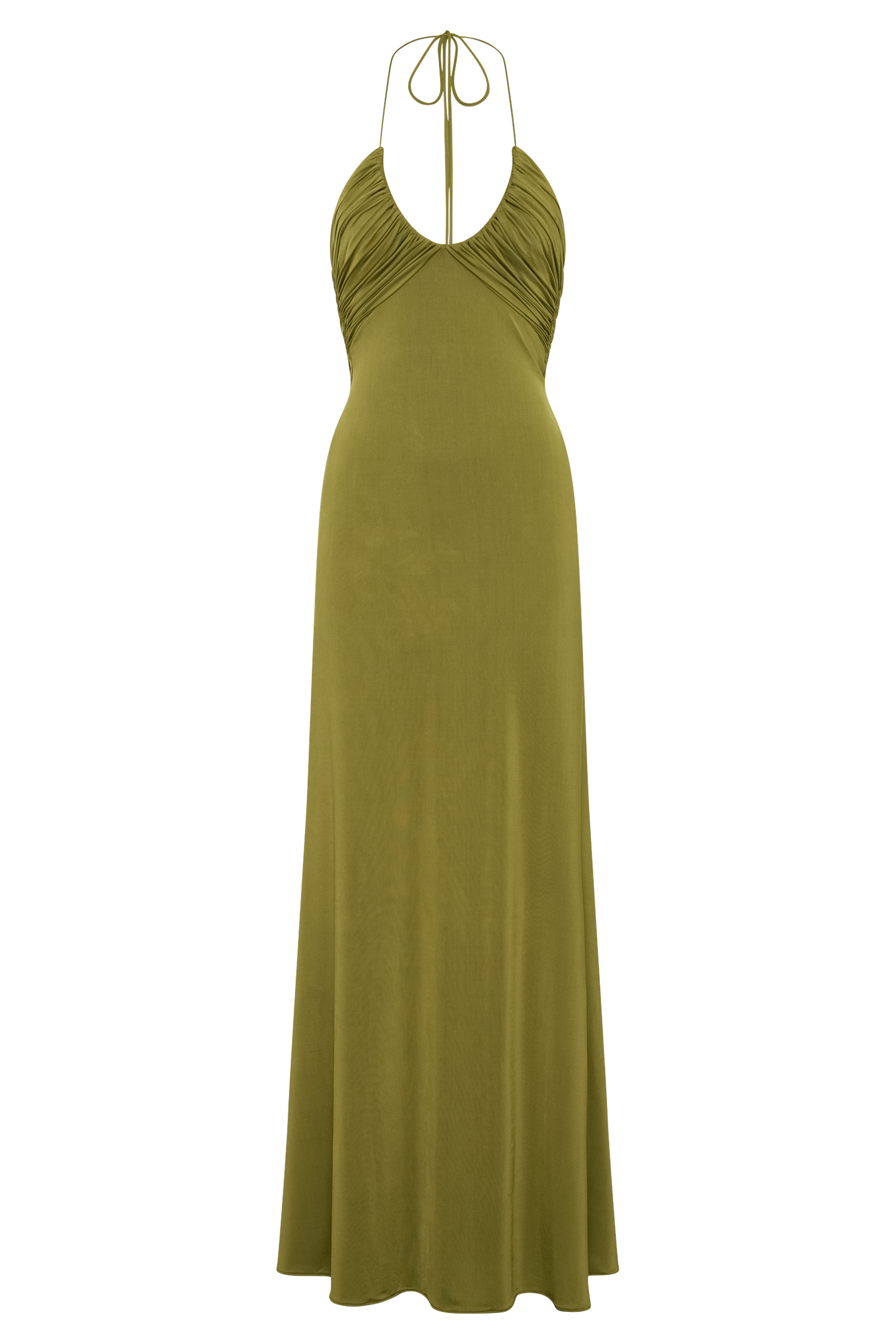 Maely Gathered Slinky Maxi Kleid - Oliv