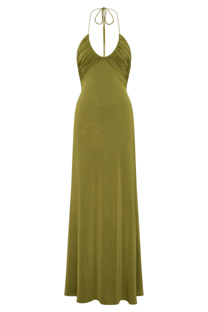 Maely Gathered Slinky Maxi Kleid - Oliv