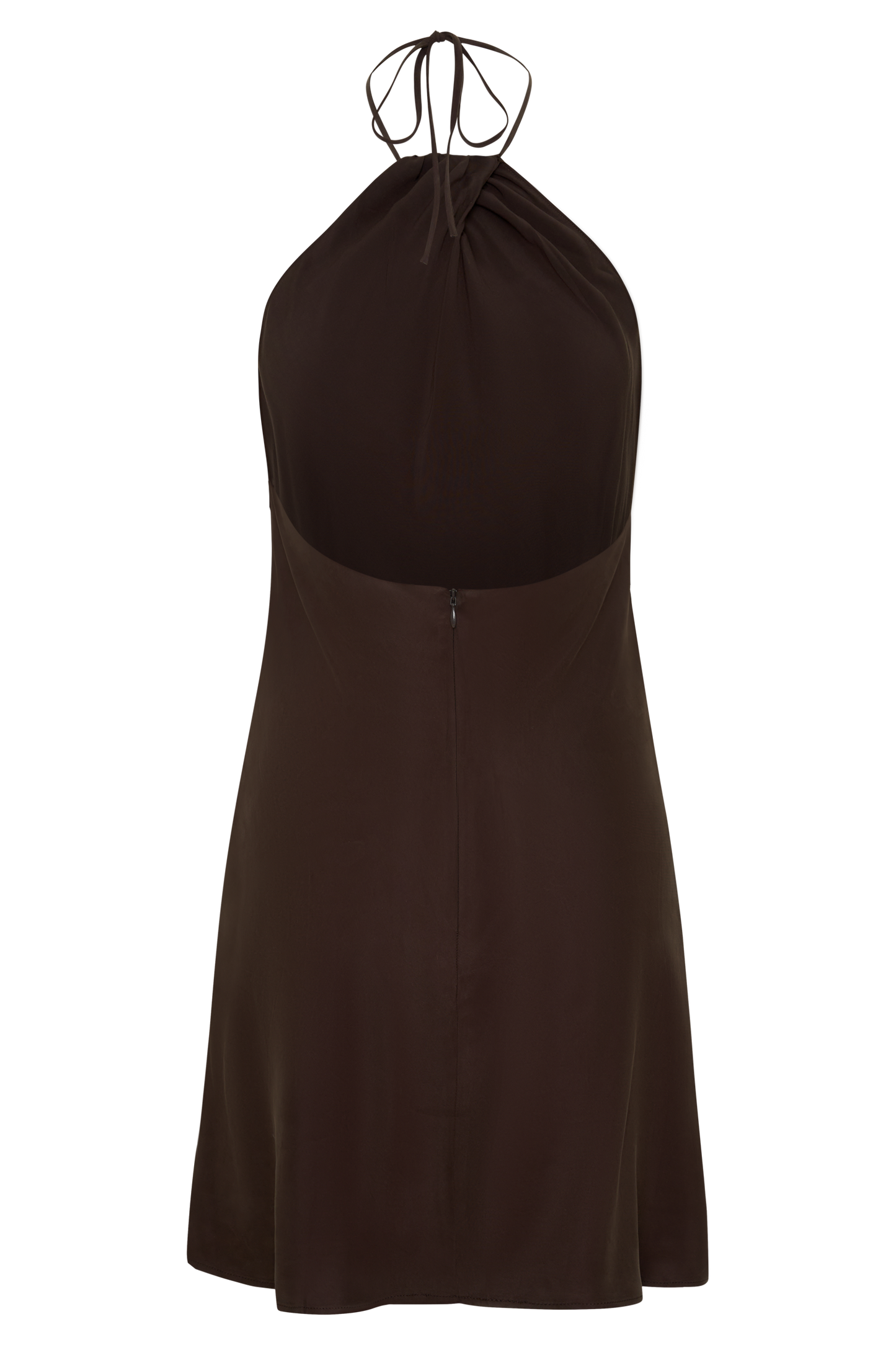 Maggie Cupro Halter Mini Kleid - Dunkle Schokolade