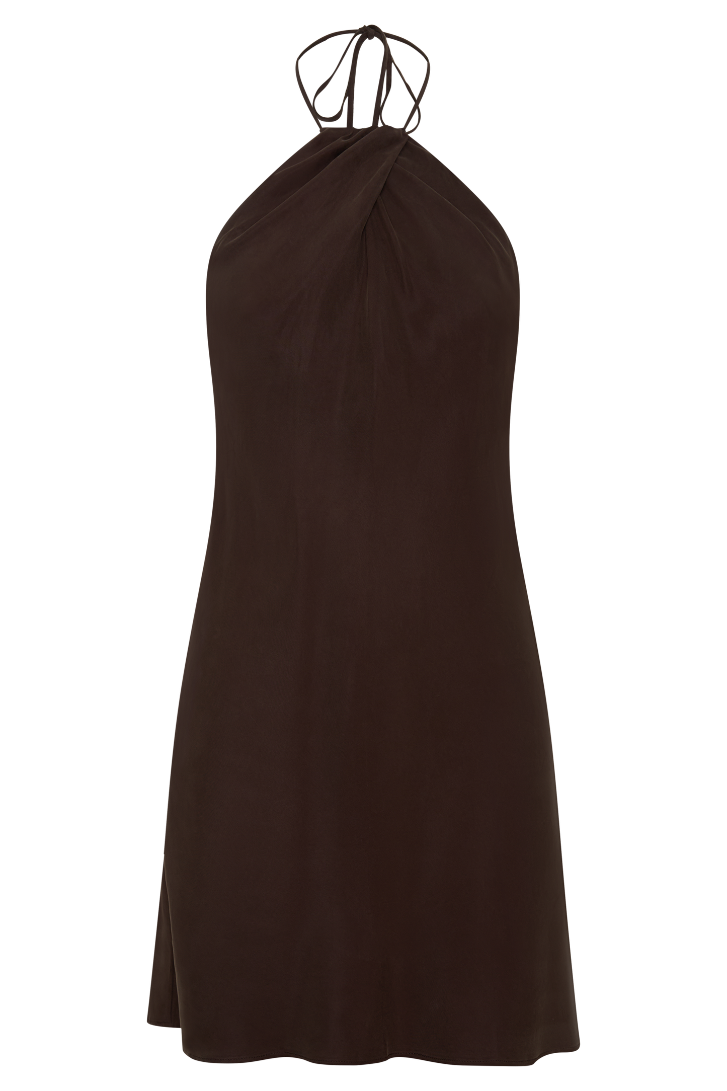 Maggie Cupro Halter Mini Kleid - Dunkle Schokolade