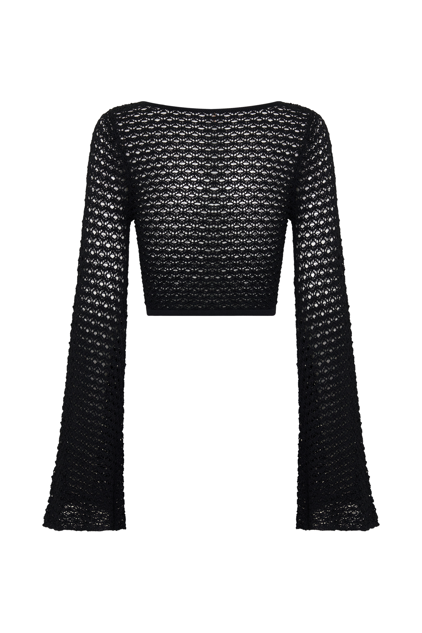 Mania Häkel Langarm Cropped Top - Schwarz