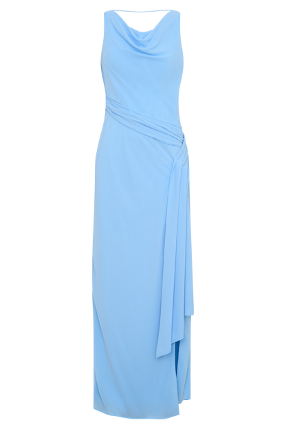 Marjorie Draped Back Chiffon Maxi Kleid - Himmelblau