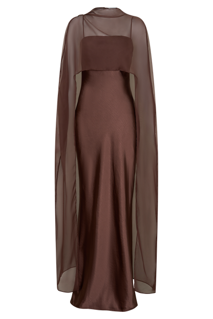 Martinne Chiffon Cape Maxikleid - Mocha