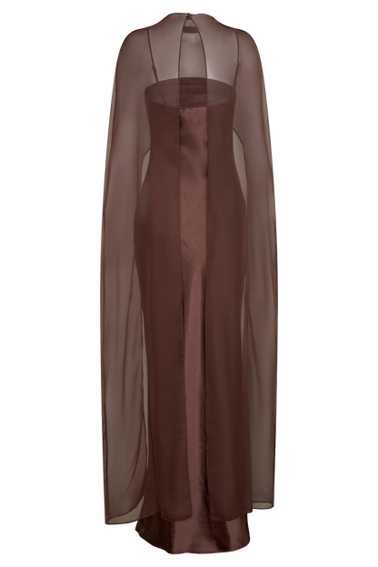 Martinne Chiffon Cape Maxikleid - Mocha