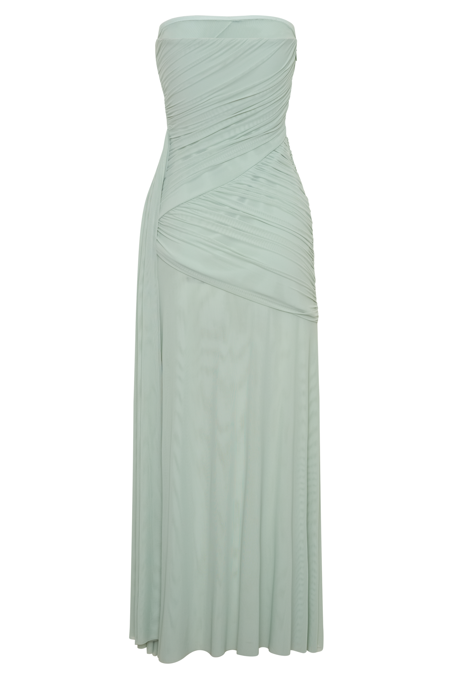 Monet Strapless Rüsch-Mesh Maxi-Kleid - Aqua Grau