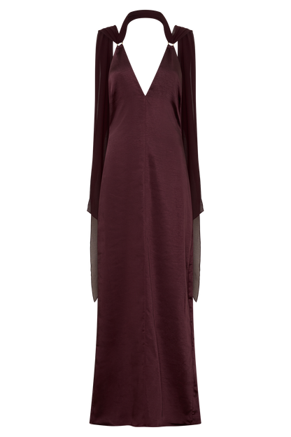 Myla Draped Shoulders Satin Maxi Kleid - Schokolade