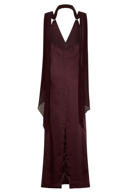 Myla Draped Shoulders Satin Maxi Kleid - Schokolade