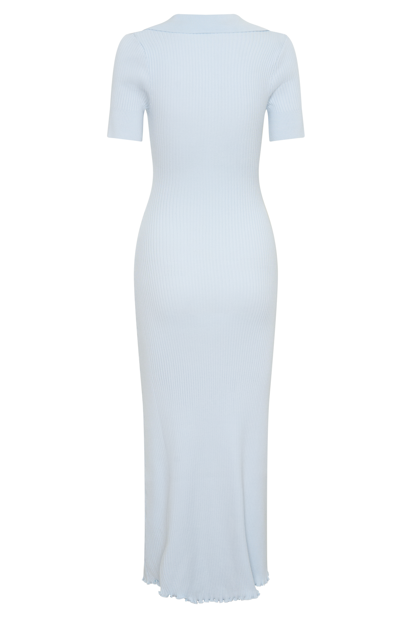 Nichelle Kurzarmiges, Kragenloses Strick-Midi-Kleid - Hellblau