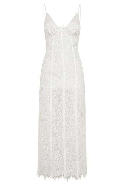 Ottilie Spitzen- und Mesh-Midikleid - Weiß