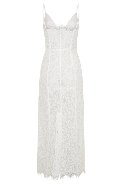Ottilie Spitzen- und Mesh-Midikleid - Weiß