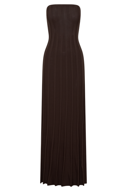 Pia Rippstrick Strapless Maxikleid - Schokolade