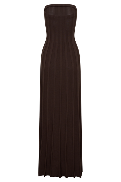 Pia Rippstrick Strapless Maxikleid - Schokolade