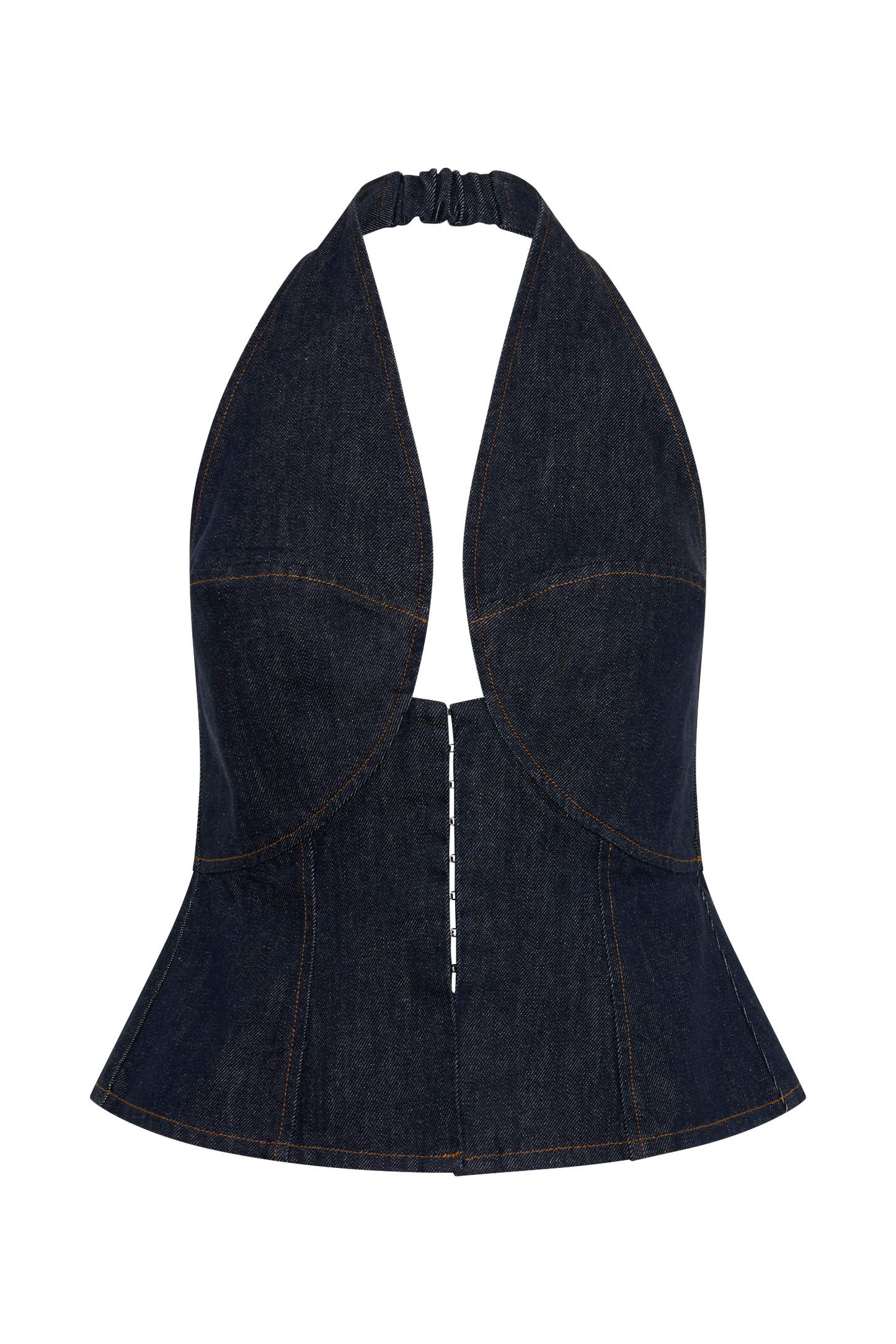 Rema Halter Longline Denim Top - Gewaschenes Indigo Blau