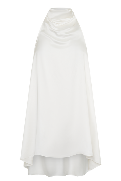 Sydney Asymmetrisches Satin-Halter-Mini-Kleid - Elfenbein