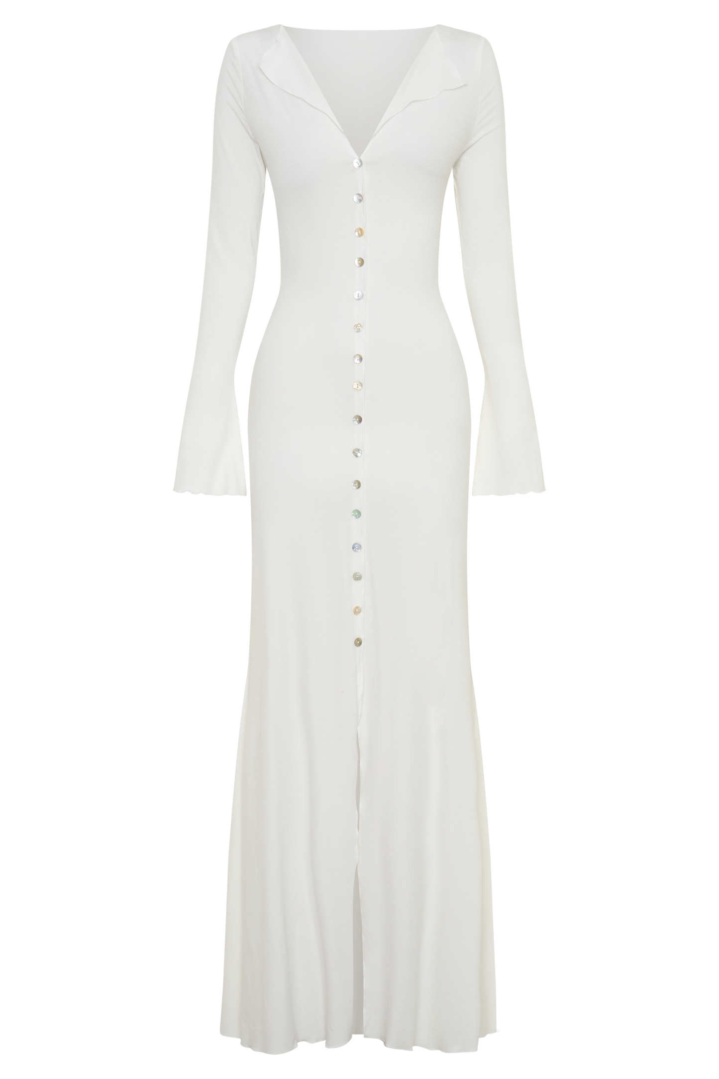 Tanya Knopf-Longsleeve-Maxi-Kleid - Weiß