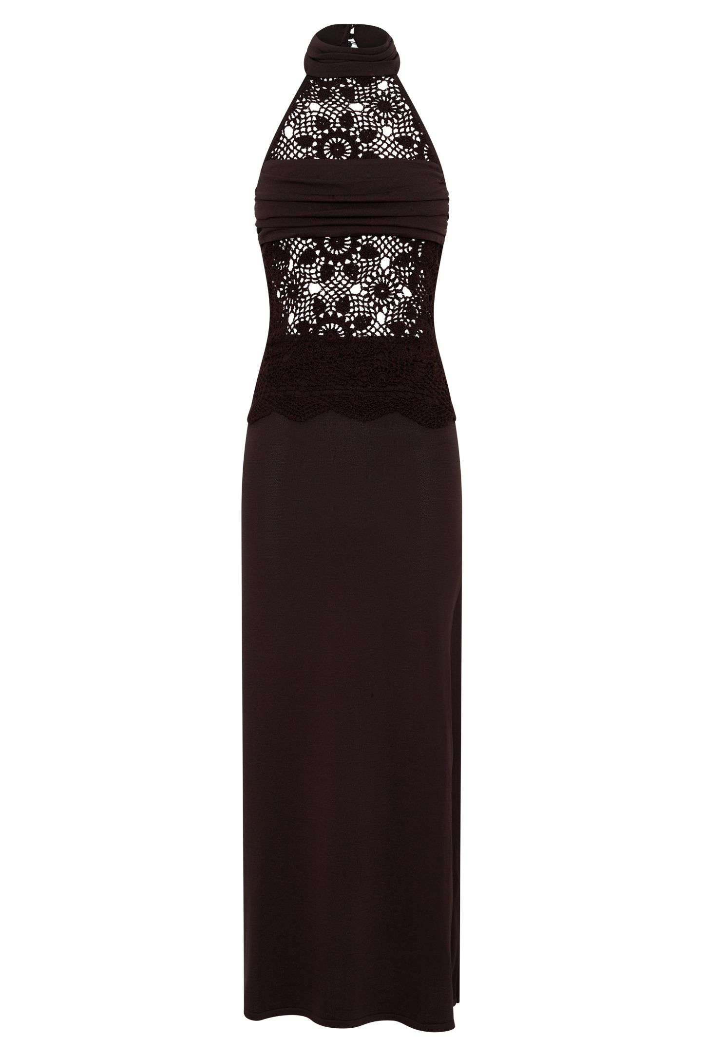 Tessie Strick- & Häkel-Maxikleid - Dunkle Schokolade
