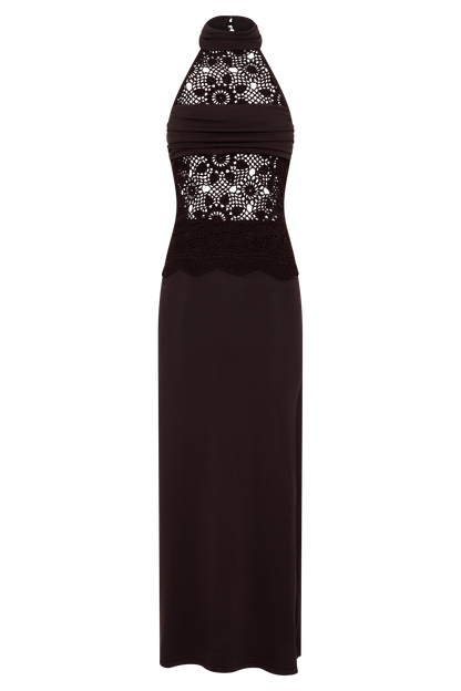 Tessie Strick- & Häkel-Maxikleid - Dunkle Schokolade