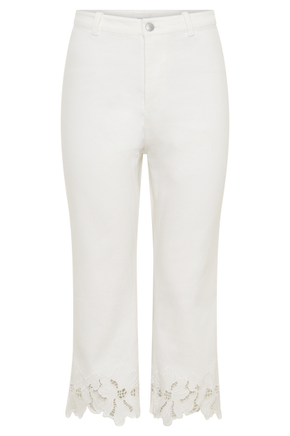 Tillie Blumenstickerei Denim Caprihosen - Weiß