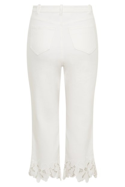 Tillie Blumenstickerei Denim Caprihosen - Weiß