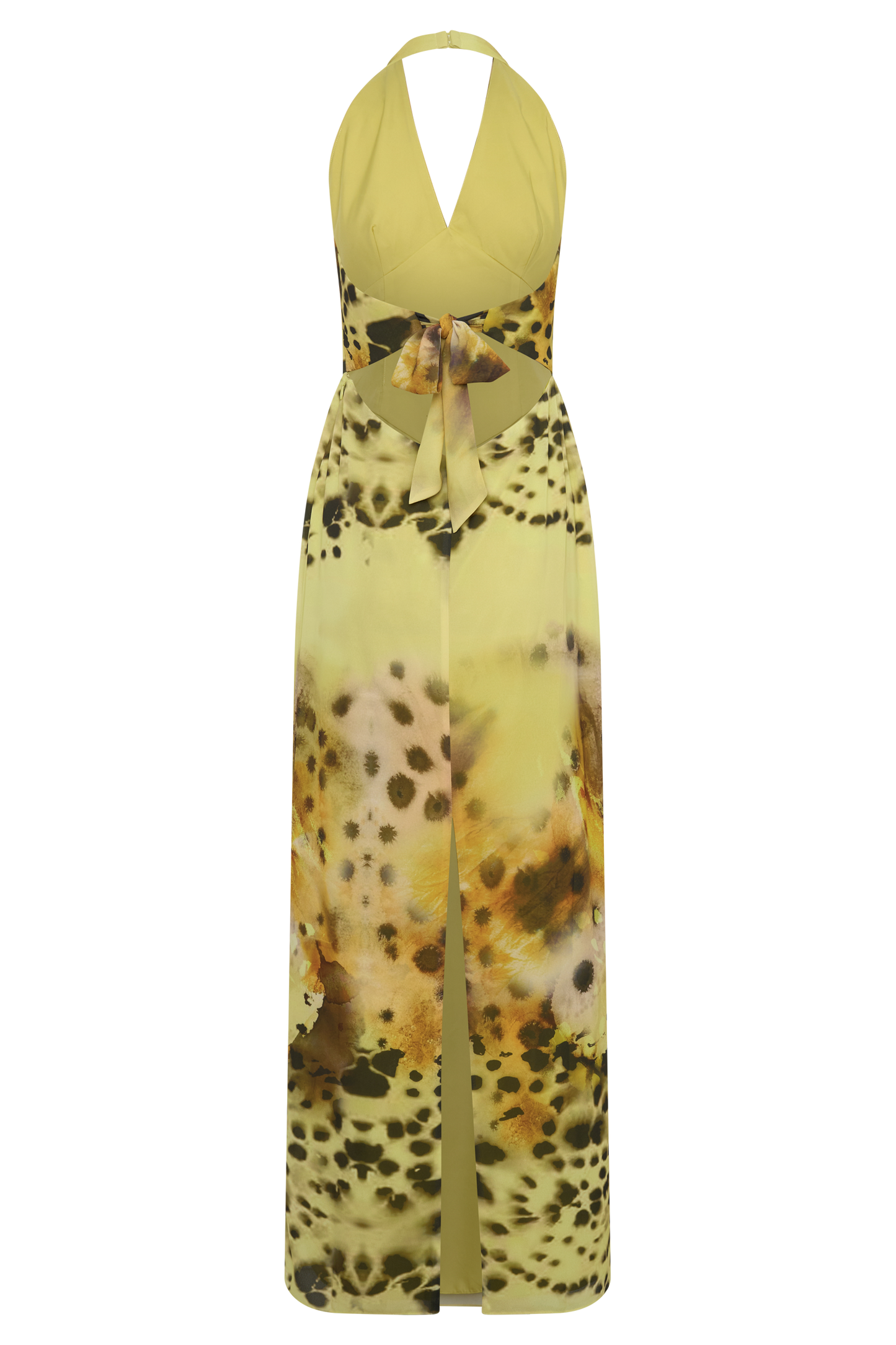 Valentina Chiffon Halter Maxi Kleid - Gelbes Blumen-Leopardenmuster