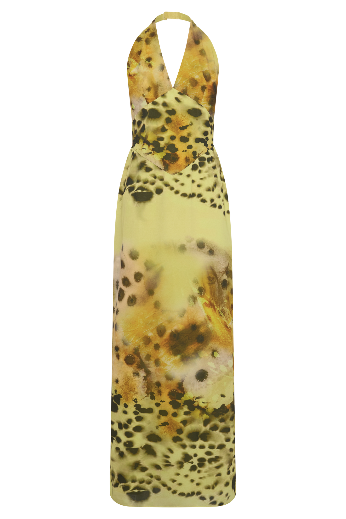 Valentina Chiffon Halter Maxi Kleid - Gelbes Blumen-Leopardenmuster