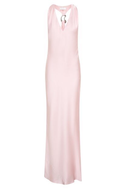 Winnie Halter Satin Maxi Kleid mit Hardware - Zartrosa