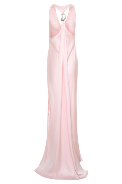 Winnie Halter Satin Maxi Kleid mit Hardware - Zartrosa