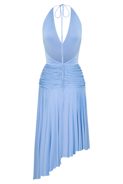 Zelda Asymmetrisches Slinky Midi Kleid - Kornblumenblau