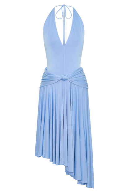 Zelda Asymmetrisches Slinky Midi Kleid - Kornblumenblau